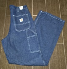 Carhartt Dungaree Fit Blue Workwear Carpenter Straight Leg Denim Jeans 34x34