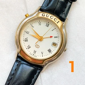 Montre Bracelet Homme Gucci 8200M Argent Ronde Marron Quartz Analogique Fonctionne 500608
