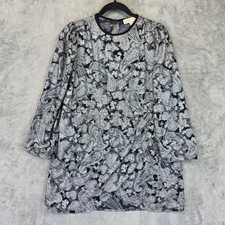 Michael Kors Dress Womens Size XS Black Silver Paisley Long Sleeve Petite Shift