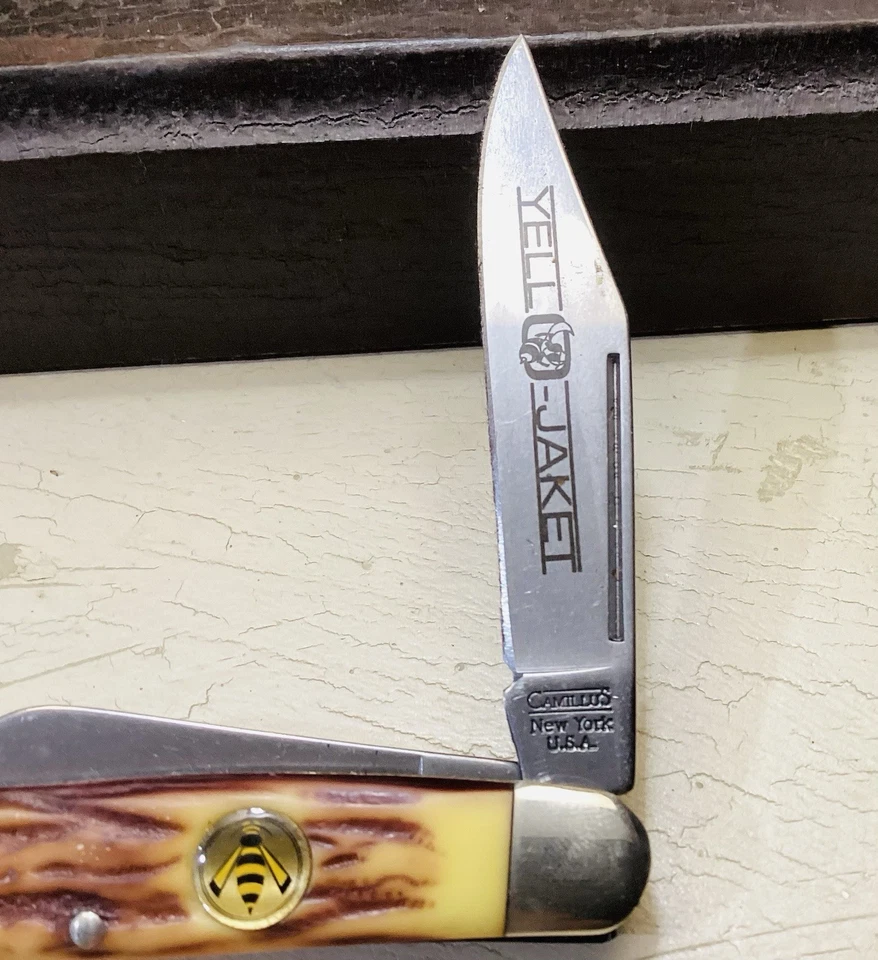 CHAQUETA AMARILLA CAMILLUS Pequeño Stockman 4” CUCHILLO HECHO EN EE. UU. L@@K Foto 4 de 4