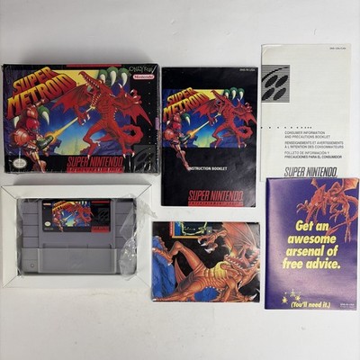 CLEAN! Shrink Wrap Super Metroid Super Nintendo SNES Samus Game CIB Complete Box