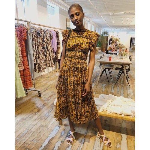 Ulla Johnson Amari Kleid Ringelblume Größe 0 Neu mit Etikett Midi Orange Schwarz Rüschen - Bild 13 von 14