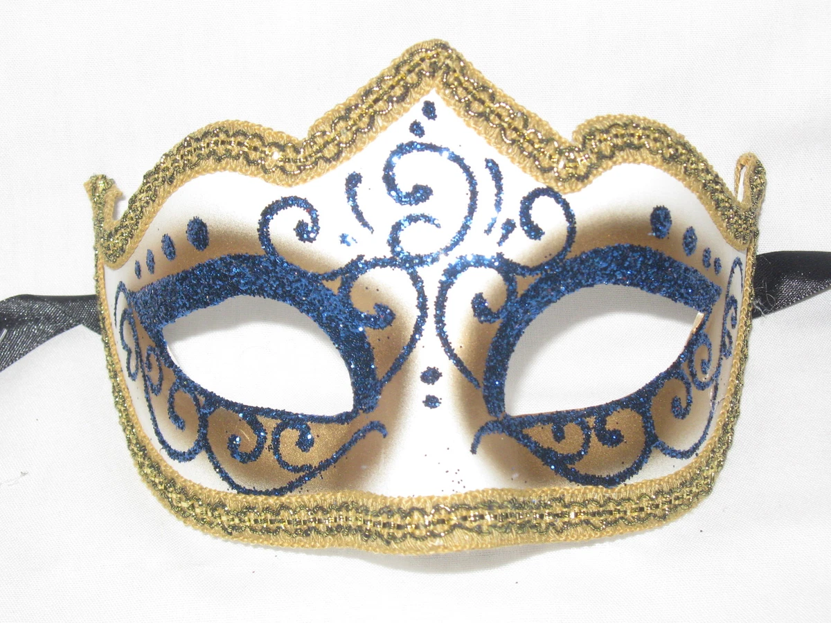 BLUE GOLD GLITTER VENETIAN MASQUERADE MASK MARDI GRAS WEDDING CARNIVAL MASKS