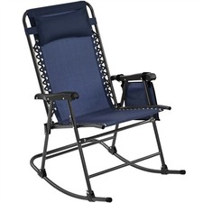 26in Foldable Lounger Outdoor Mesh Rocking Camping Chair with Pillow