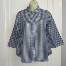 Vtg 60s/70s JCPenney blue  white checked button down shirt with 3/4 sleeves