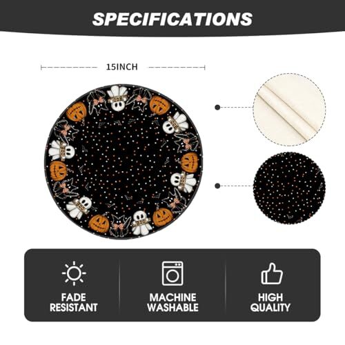 Geisterkatze Halloween runde Tischsets 4er Set, 14 14 Zoll, rund 4 Stck. schwarz/orange - Bild 7 von 7