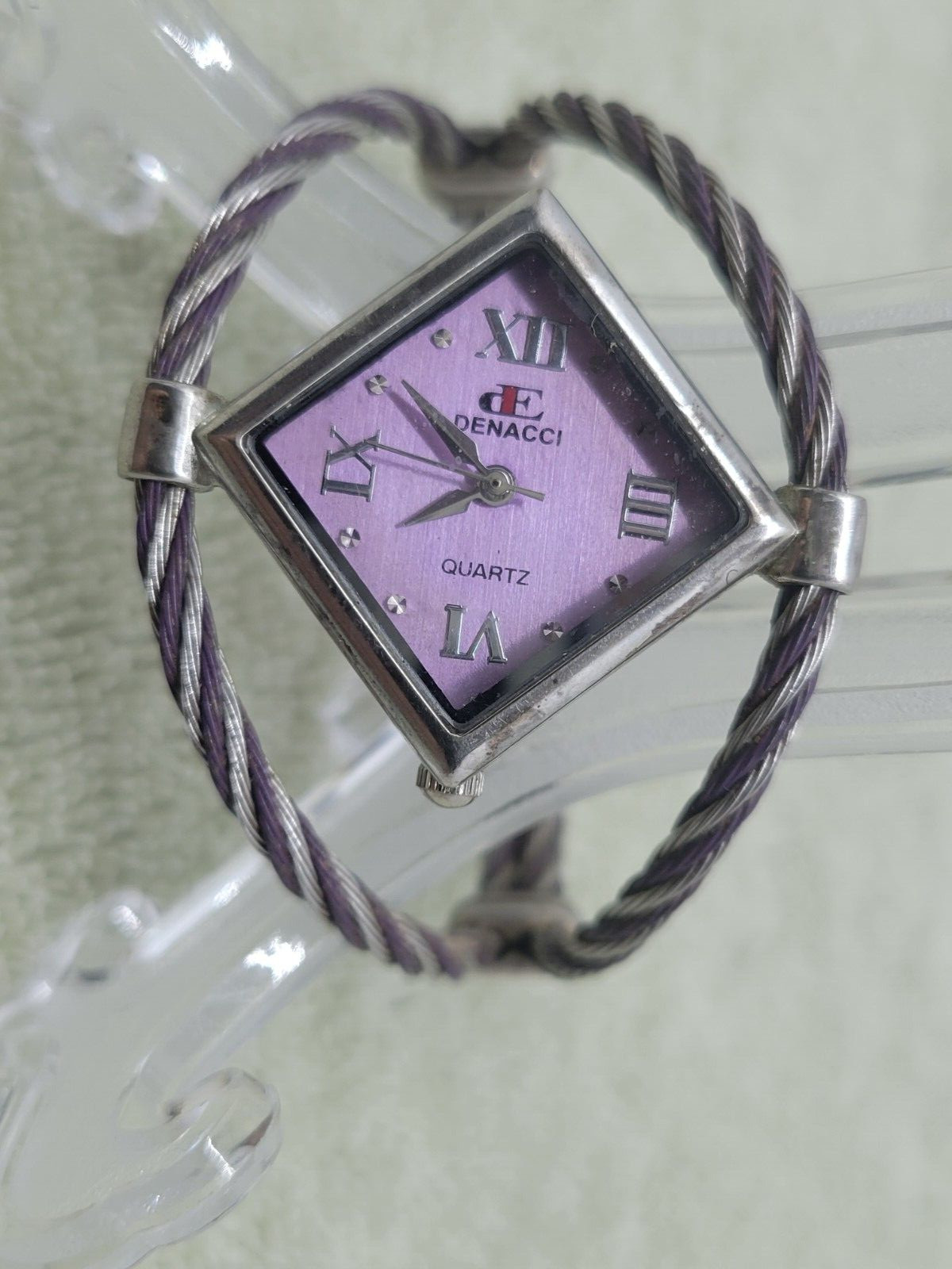 DENACCI Cuff Bracelet Quartz Analog Women's Watch Lavender Face  New Battery