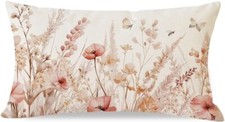 Poppy Flower Throw Pillow Cover 12x20 Inch Wildflower Butterfly Neutral Outdoor