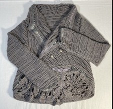 Crochet Cardigan Jacket Button Handmade Handknit Knit Crocheted Granny Sweater