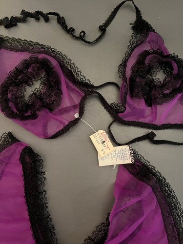 Rare Fredericks of Hollywood 2 Pc Lace Set Risqué Lingerie Vtg 90's NWT One Size - Picture 2 of 5