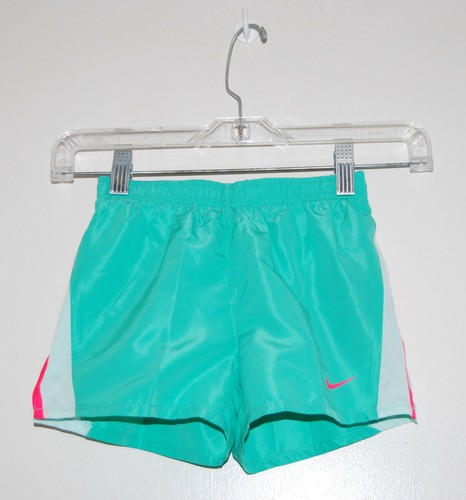 NWT Nike Little Girl's Menta Green & Pink Lined Running Sport Shorts sz 5 6 - Afbeelding 1 van 9