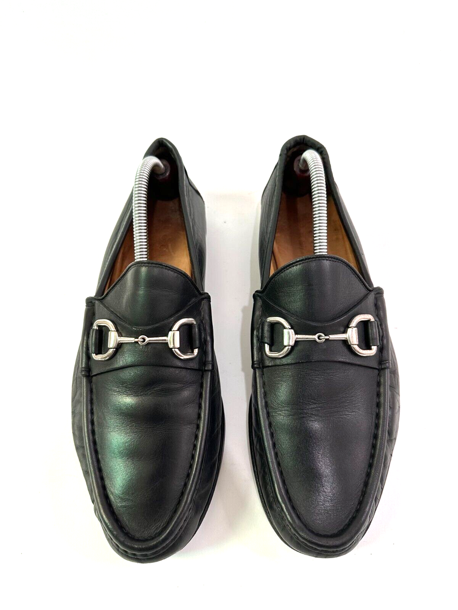 Gucci Black Leather Horsebit Slip on Loafers Size UK| US