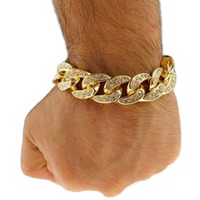 Men's 18k Gold Plated Iced Flooded Out CZ Cuban Link Bracelet 8.5" x 18MM Thick