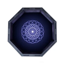 Navy Geometric Octagon Wooden Dice Tray, Rolling Tray, D&D Tabletop Board Games
