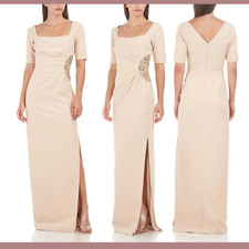 EUC 298 JS Collections 8 Ashley Draped Column Gown Chapagne S1327