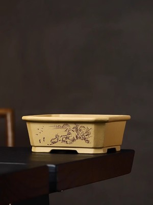 7.8'' Chinese Vintage Yixing Zisha Flower Pot Collectible Hand-Carved Landscape
