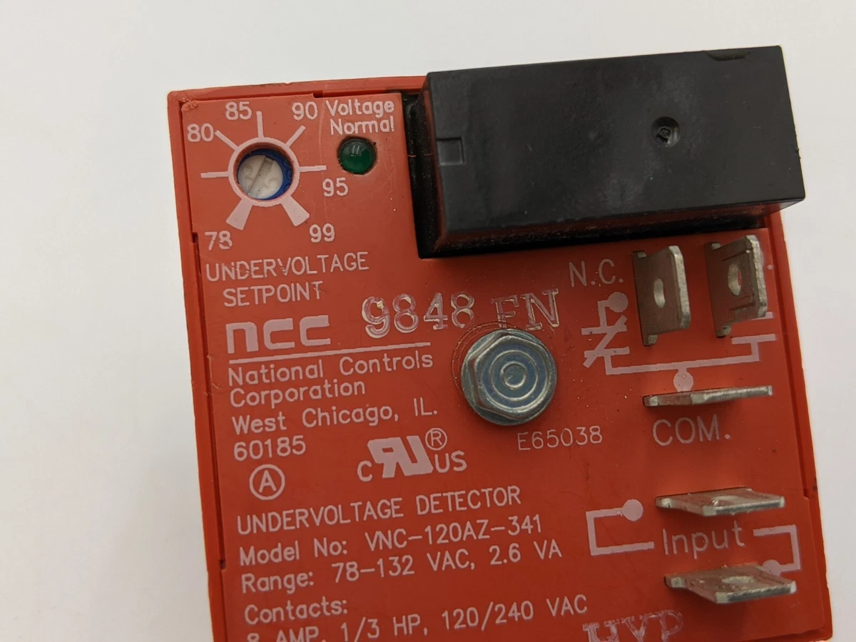 NCC VNC-120AZ-341 Undervoltage Detector Range 78-132VAC Contact 8A 1/3HP Used