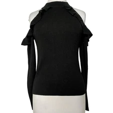 Line & Dot Black Ruffled Cold Shoulder Sweater Sz S Mock Turtleneck NEW
