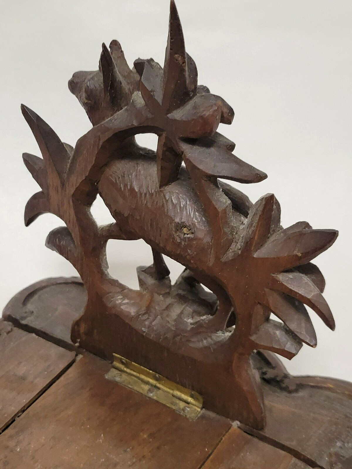Antique Black Forest Carved Deer Sliding Book Rack Wood Bookend Holder 19th Cen