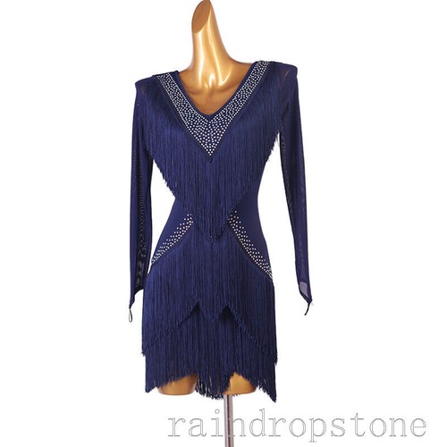Latin Dance Dress Salsa Tango Cha cha Ballroom Rhinestone Competition Dress - Picture 3 of 14