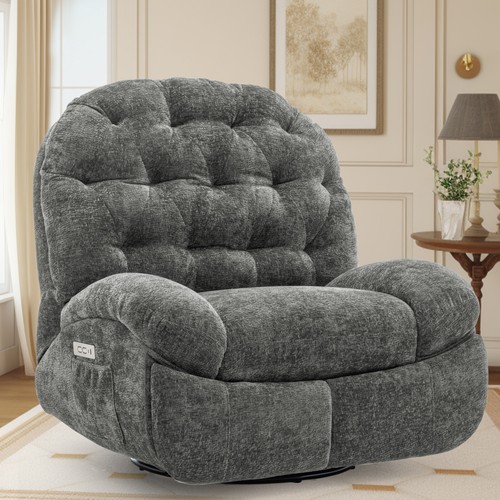 Power Swivel Rocker Recliner Chair with USB Ports Chenille for Living Room - Picture 15 of 49