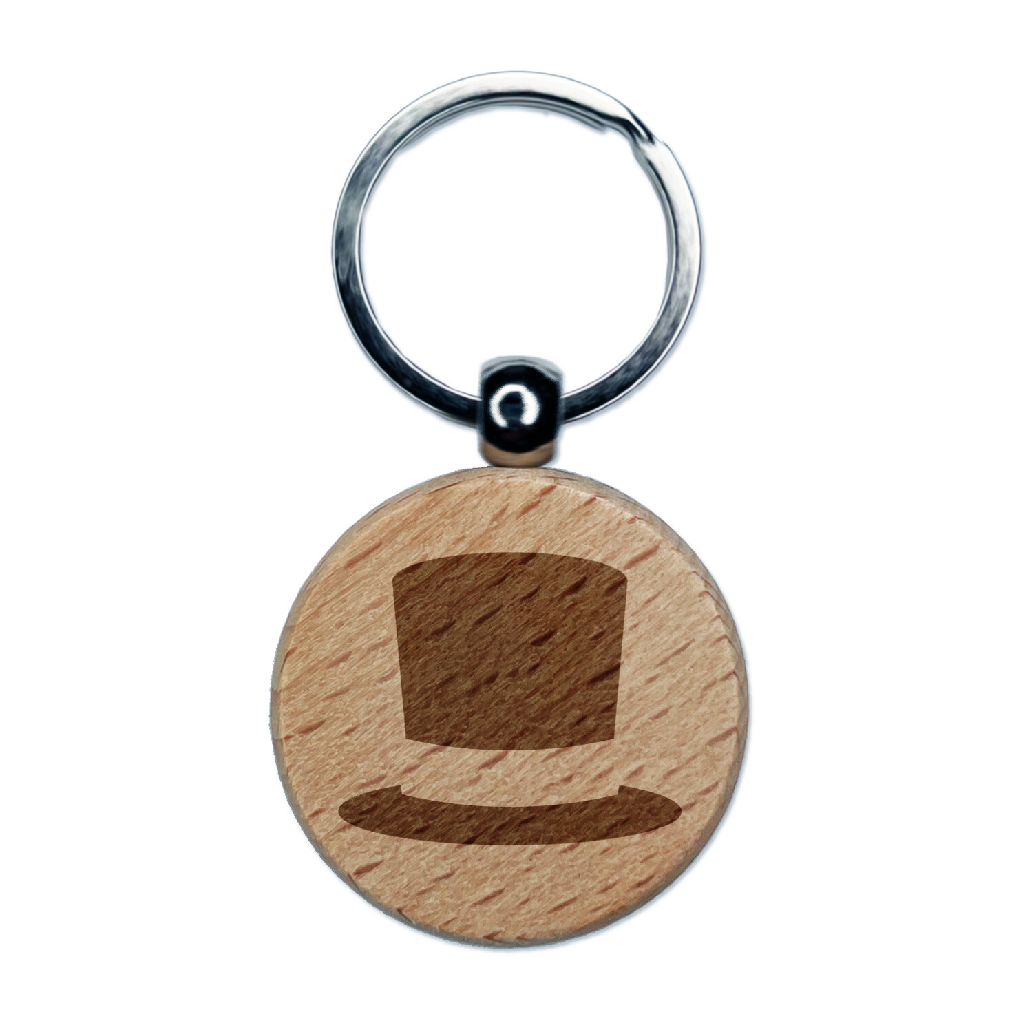 Engraved Wood Keychain with Round Top Hat Charm
