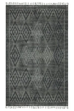 Handwoven Dark Gray Moroccan Rug, Cotton Kilim Carpet for Farmhouse Spaces