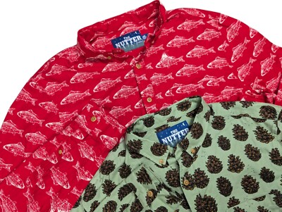 Chubbies The Nutter Shirts Mens Large Popover Novelty Red Fish & Green ...