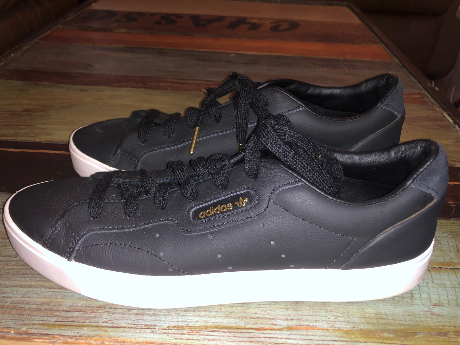 Adidas Originals Sleek Leather Low Top Sneakers Black CG6193 Women&#039;s Size eBay