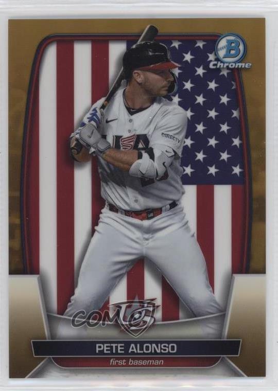 2023 Bowman Chrome WBC Flag Variations Gold Refractor /50 Pete Alonso #WBC-80