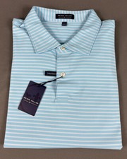 Peter Millar Golf Shirt Polo Crown Crafted XXL Infinity Blue Striped MSRP 98