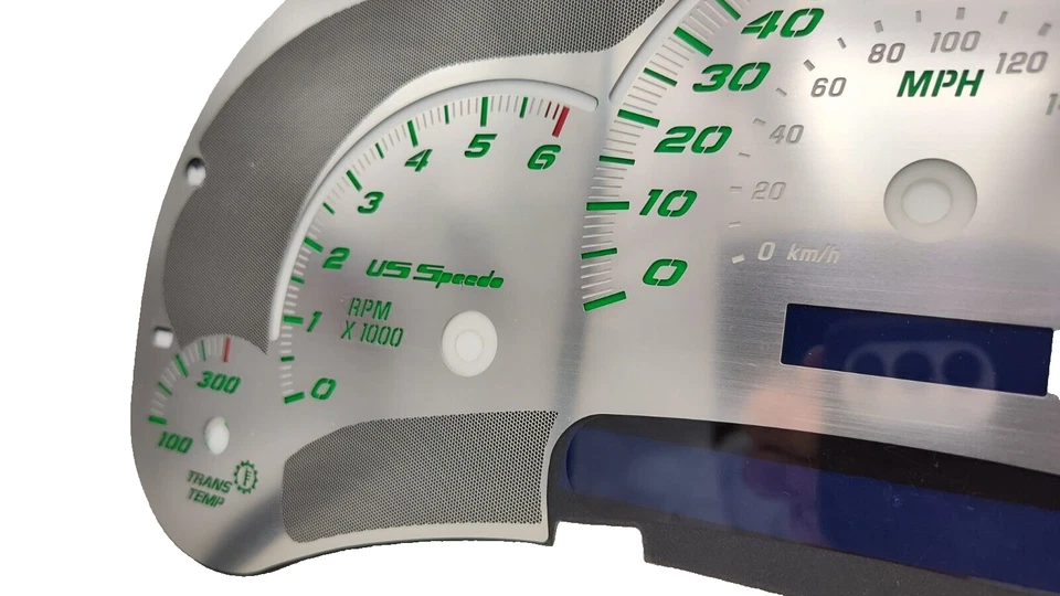 Комплект лицевой стороны датчика US Speedo из нержавеющей стали зеленый текст и соответствующие указатели GM 03-06 - Изображение 4 из 4