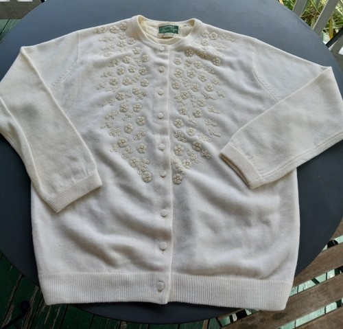 1950's Beaded Cardigan Sweater Cream 