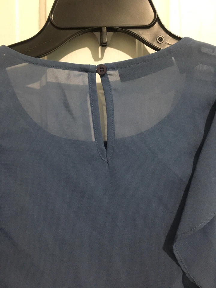 Blusa Prendas para el torso Attention Manga 3/4 Tejido Transparente Volantes Cuello Redondo Blusa Talla Pequeña Foto 3 de 4