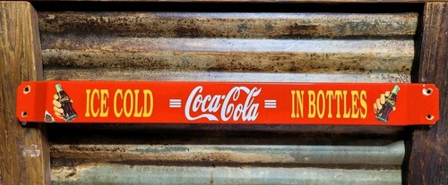 VINTAGE COCA COLA PORCELAIN SIGN 32" DOOR PUSH BAR SODA BEVERAGE DRINK FOOD COKE - Picture 3 of 18