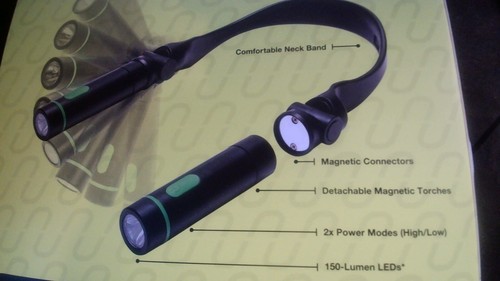 JML : NECK BRITE - WEARABLE NECK LIGHT. 150 LUMENS. 2 REMOVABLE TORCHES. 2 MODES - Picture 2 of 6