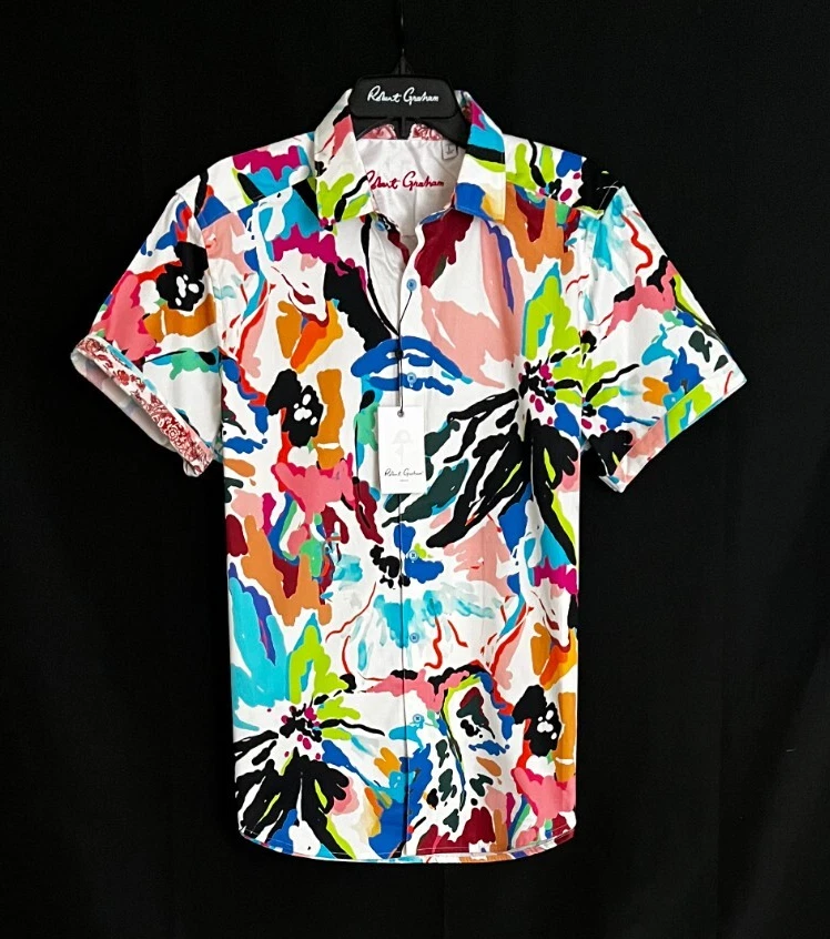 Robert Graham LIDO Floral Abstract $238 XL Classic Short Sleeve Shirt NWT XLarge