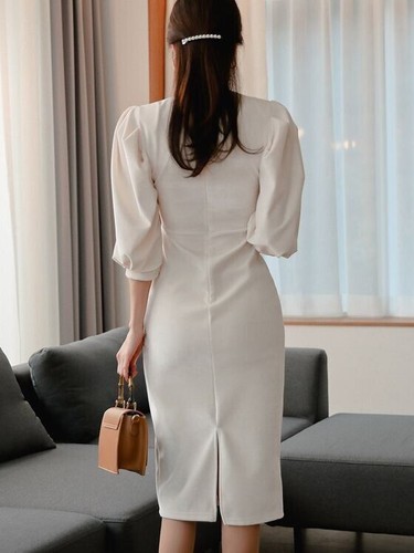 Mujeres Manga Larga Cuello Simulado Bodycon Midi Vestido Cóctel Fiesta Vestidos Vestido de Baile - Imagen 8 de 18