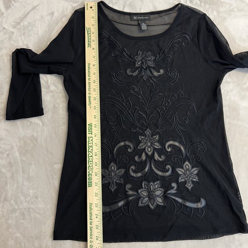 INC Top Womens Large Black Sheer Mesh Embroidered Whimsigoth Festival Fairy Y2K - Picture 8 of 11