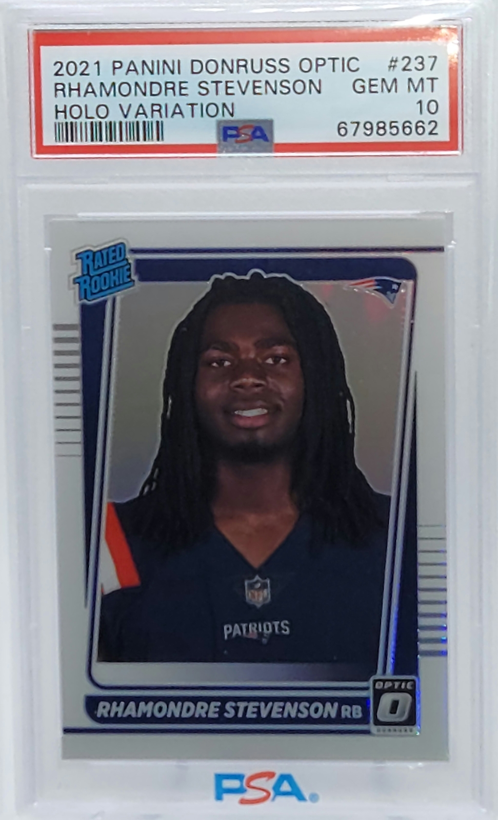 Rhamondre Stevenson 2021 Donruss Optic Holo Variation Rookie Card #237 PSA 10