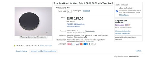 Micro Seiki ® compatible Tonearm Board, Panel, Base, BL-51 BL 51 with Tone Arm ? - Picture 2 of 2