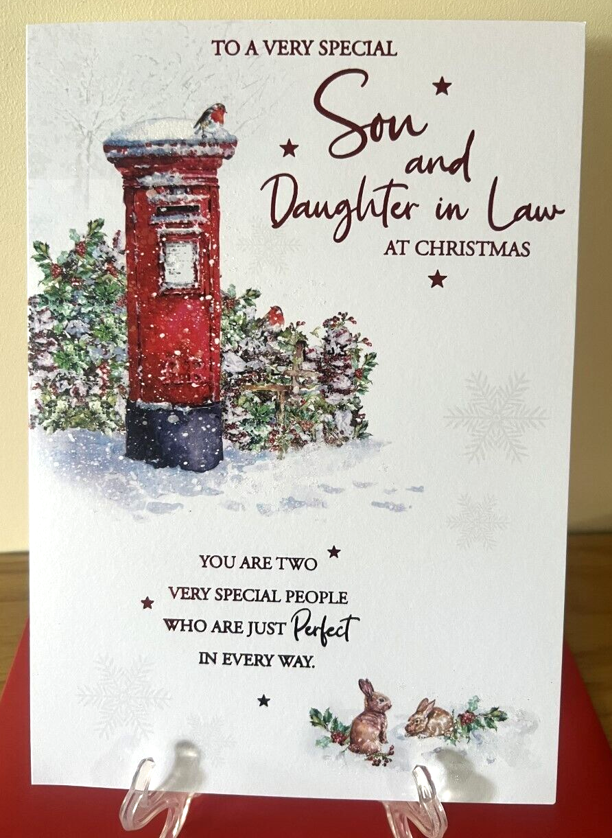 Christmas Card Son & Daughter-In-Law   - Foil Glitter Finish Cherry Orchard