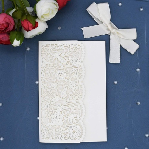 20 pcs Laser Cut Invitations Cards Pockets with Ribbons Floral Design for Wed... - Picture 4 of 8