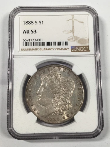 1888-S MORGAN SILVER DOLLAR NGC AU53 O6HIA25