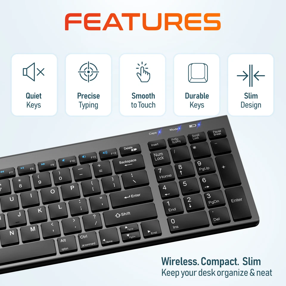 Delton N36 Slim Wireless Keyboard and Optical Mouse Combo, White - Image 4 of 4