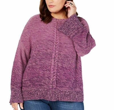 Style & Co Womens Plus 2X Dark Grape Marled Braided Trim Front Sweater NWT