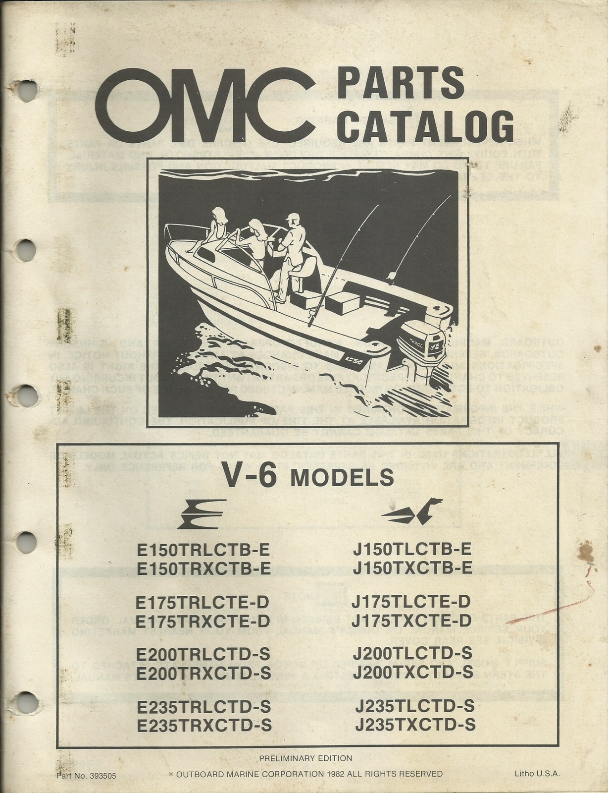 OMC OUTBOARD MARINE CORP. 1982 V6 MODELS PARTS CATALOG P/N 393505 eBay