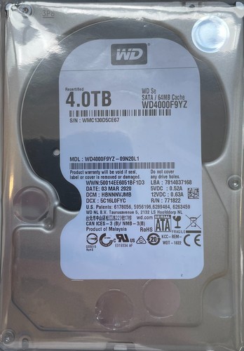 Western Digital - Hard Disk Drive 4TB 7.2K 3.5" SATA - WD4000F9YZ - 第 1/1 張圖片
