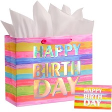 Large Happy Birthday Gift Bag with Tissue Paper  Card, 13 x 10.2 x 4.7 Inche...