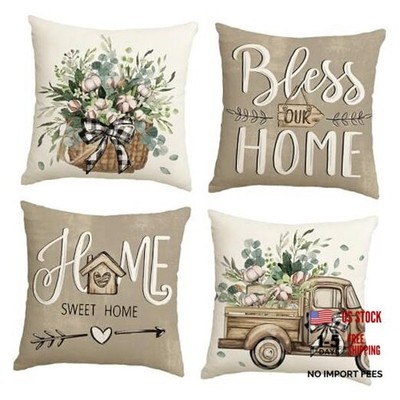 Bless Our Home Farmhouse Eucalyptus Leaves Throw 18'' x 18'' (Pack of 4) Brown